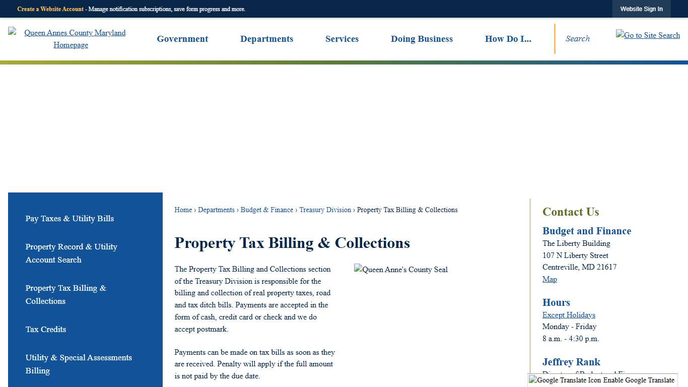 Property Tax Billing & Collections Queen Anne's County, MD - Official Website