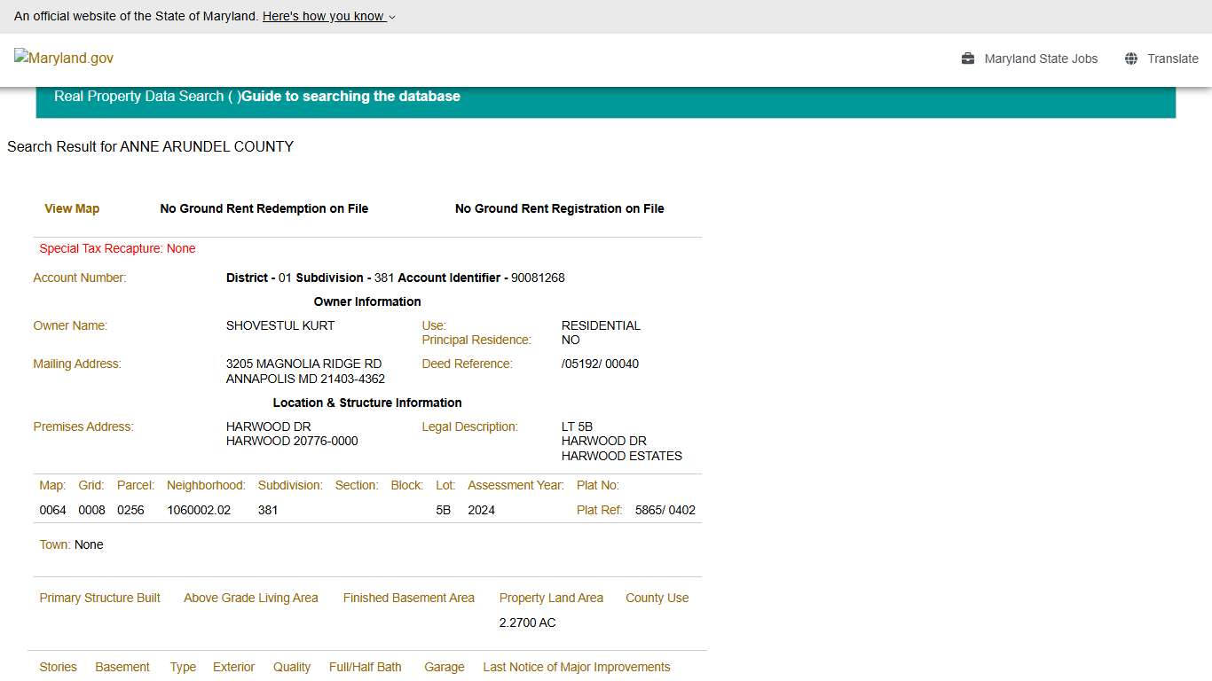 SDAT: Real Property Data Search